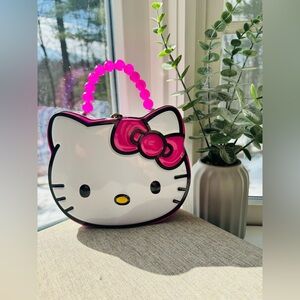😽Hello Kitty 3D Embossed Tin Pencil/Purse with Pink Handle Sanrio EUC